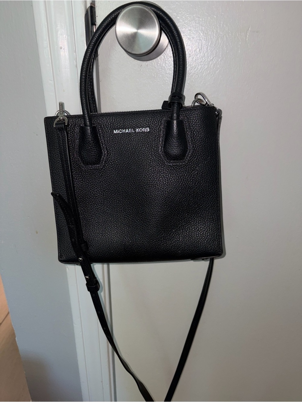 Michael Kors Black Pebbled Leather Small Satchel with Crossbody Strap